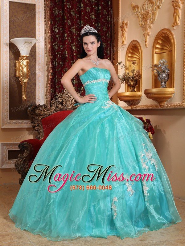 wholesale beautiful ball gown strapless floor-length organza appliques quinceanera dress
