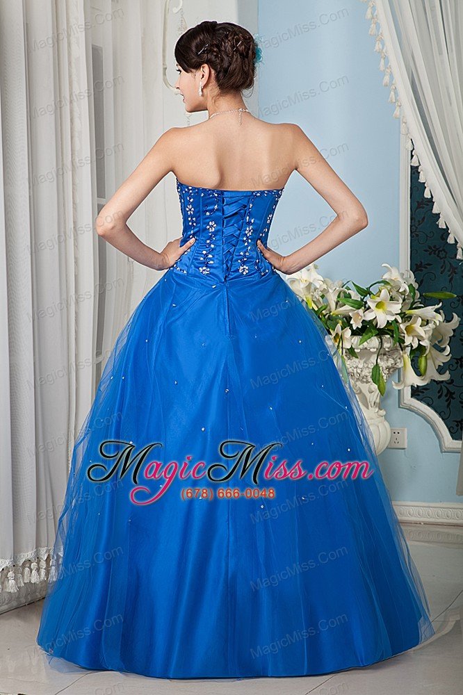 wholesale blue a-line / princess strapsless floor-length tulle quinceanera dress