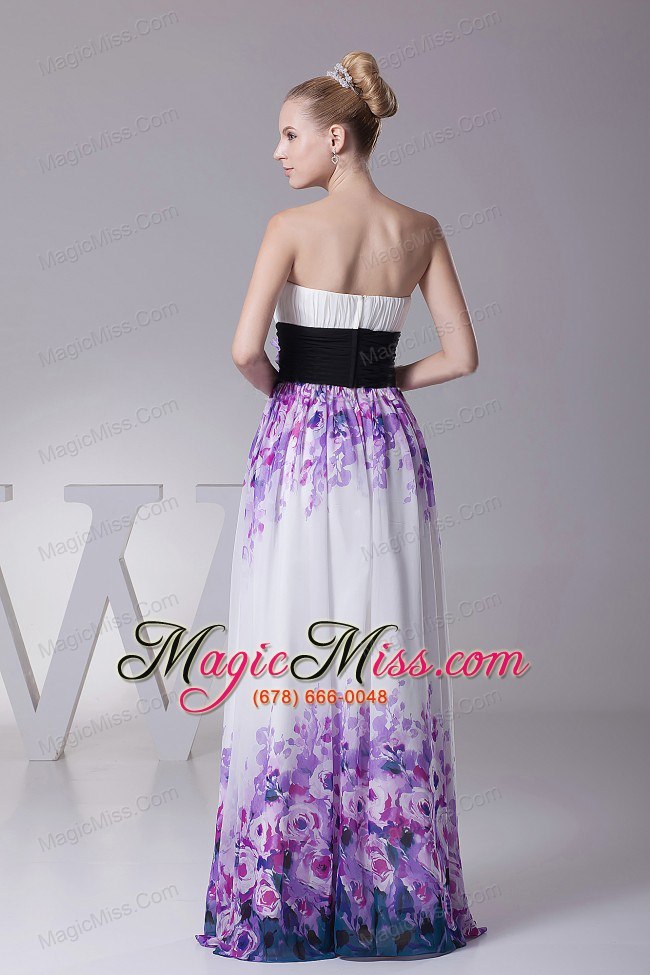 wholesale printing prom dress with hand made flowers and ruch