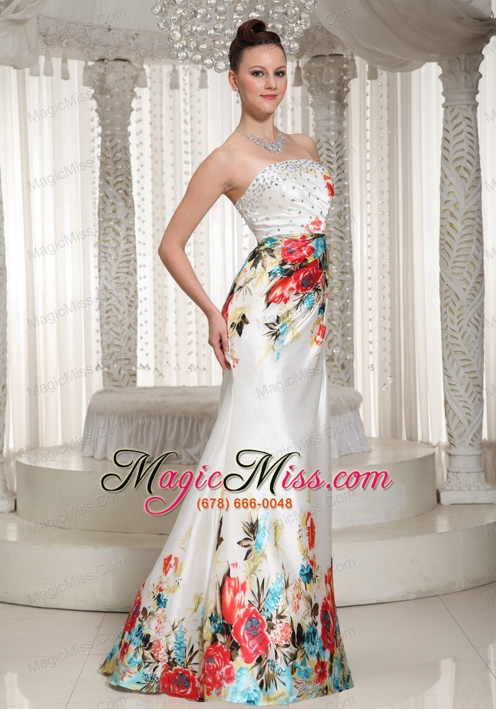 wholesale printing floor-length strapless rhinestones embellishment prom dress for formal evening
