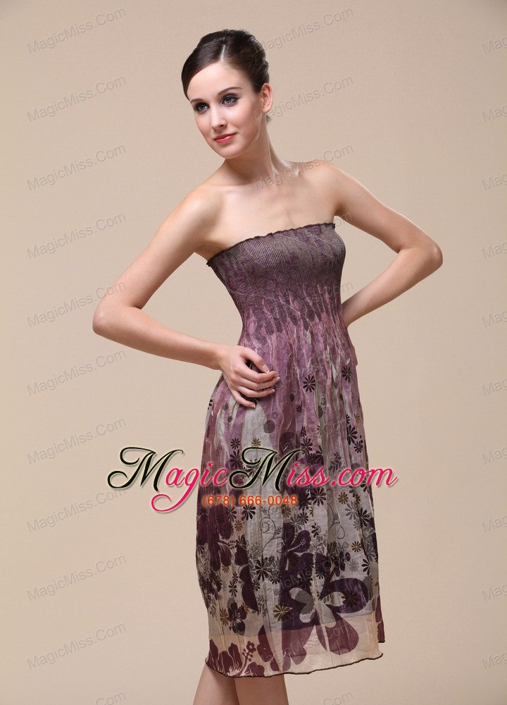 wholesale colorful bridesmaid dress with strapless knee-length printing