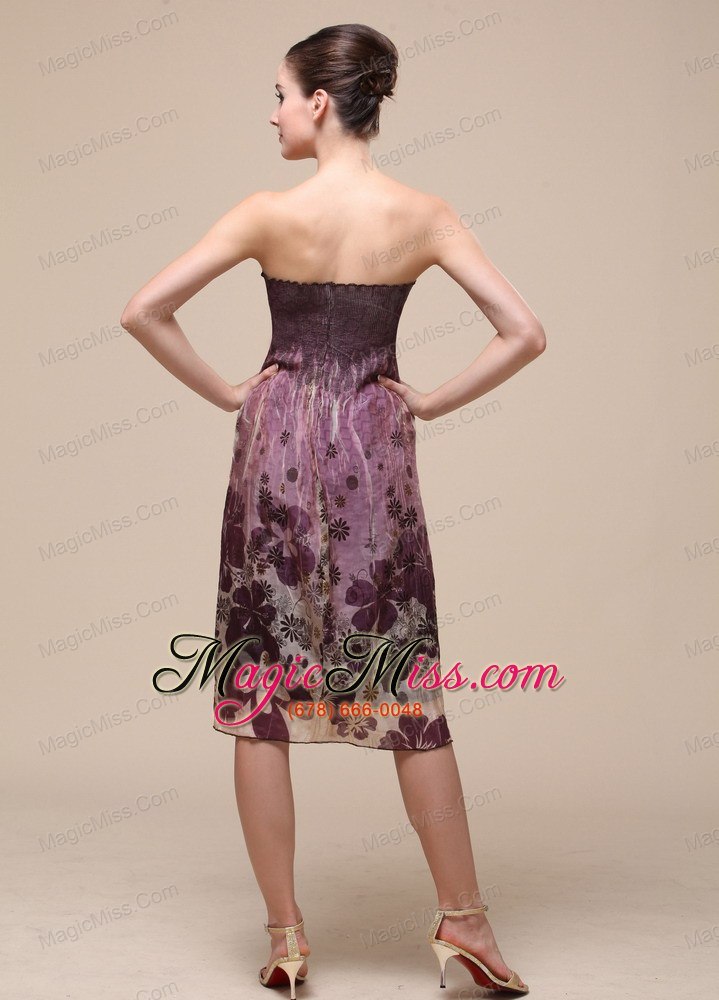 wholesale colorful bridesmaid dress with strapless knee-length printing