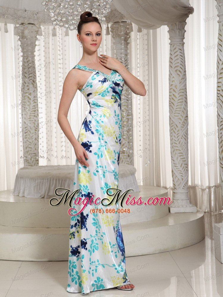 wholesale colorful beaded embellishment long v-neck column prom dresses for formal evening