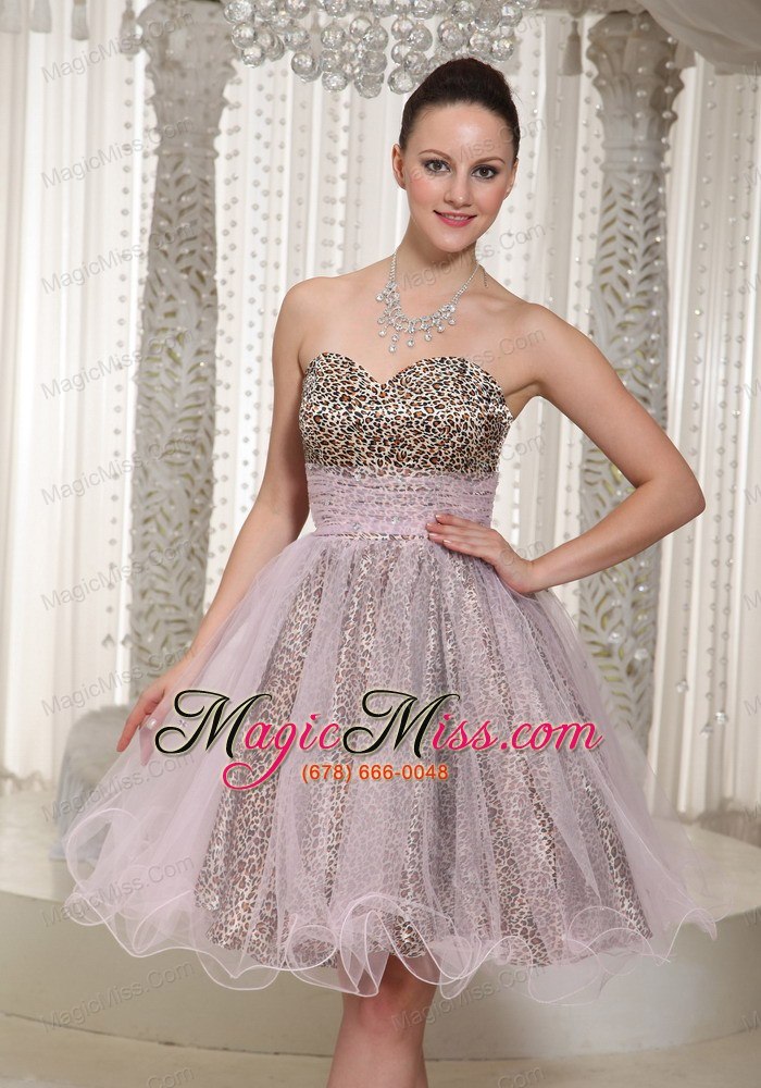 wholesale knee-length sweetheart leopard and organza prom dress 2013