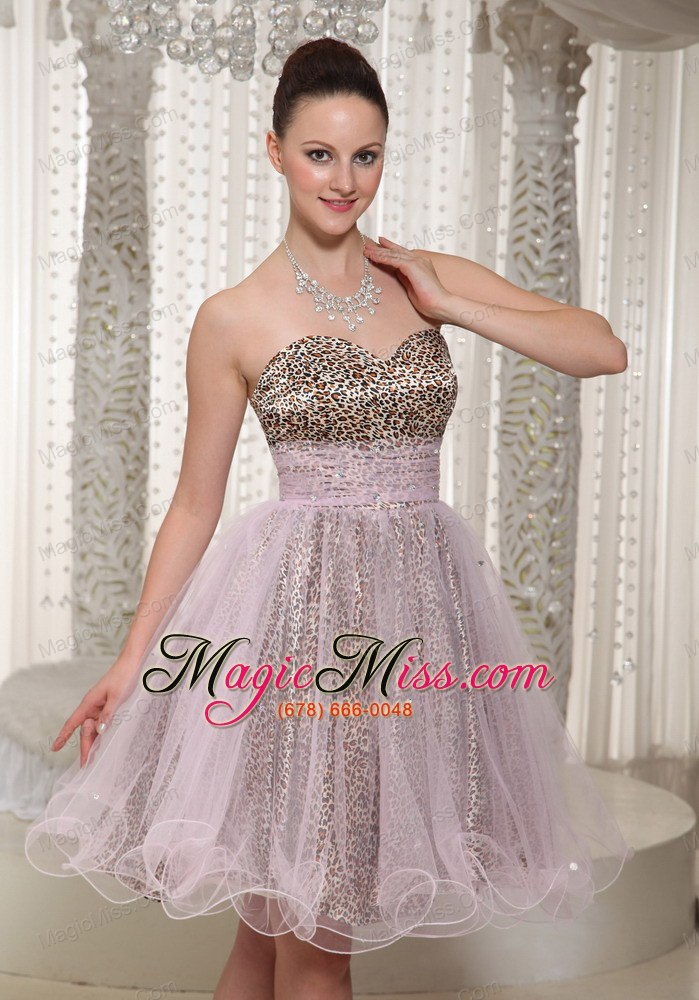 wholesale knee-length sweetheart leopard and organza prom dress 2013