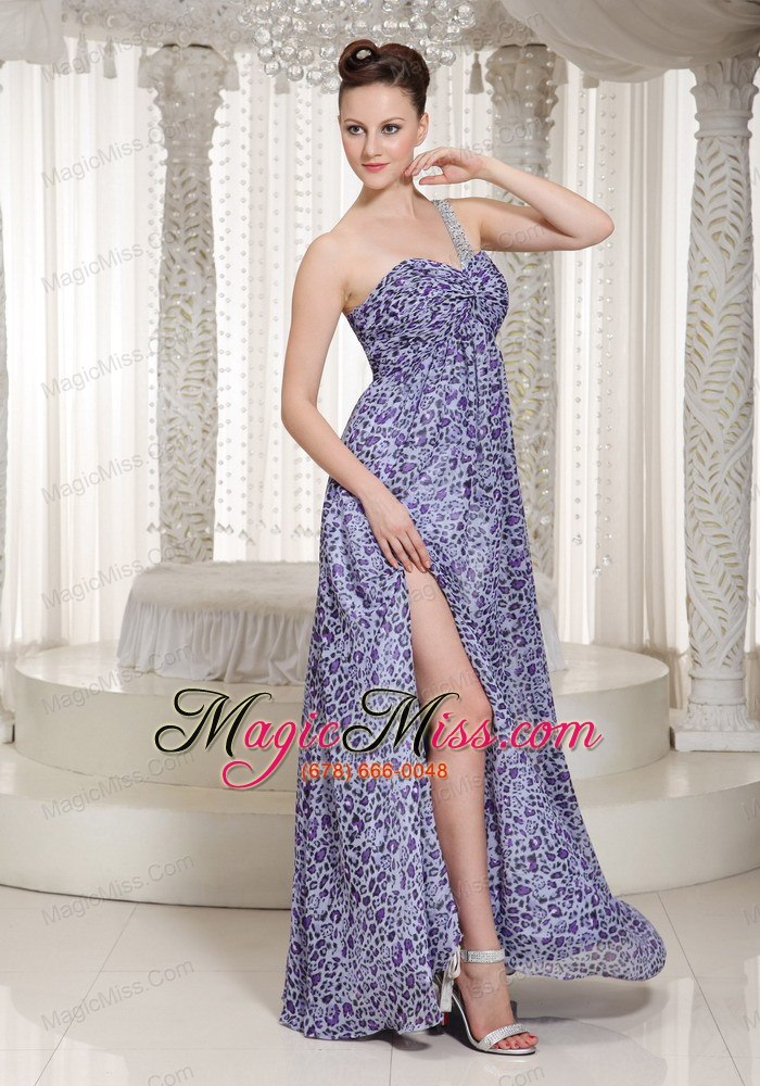 wholesale latest high slit prom dress one shoulder with leopard