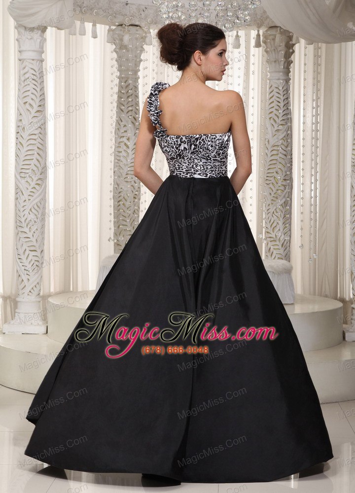 wholesale black and white column one shoulder high-low hand made flower leopard prom dress