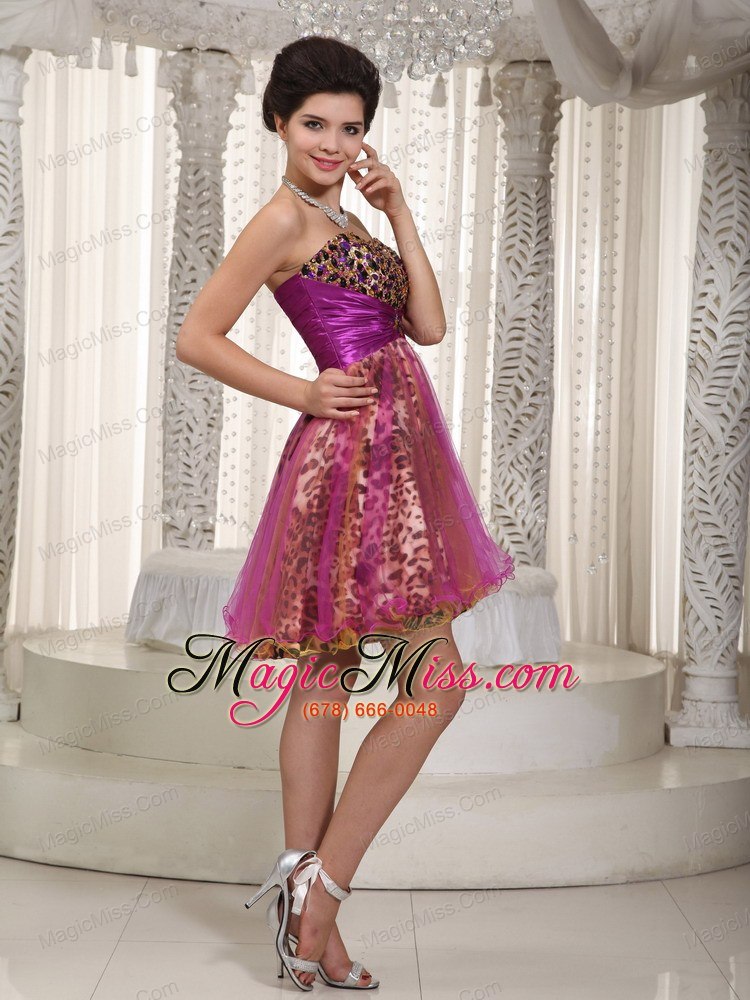 wholesale colorful a-line / pricess sweetheart mini-length organza and leopard beading prom / homecoming dress