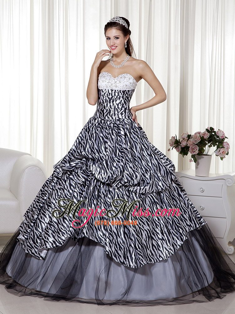 wholesale luxurious a-line / princess sweetheart floor-length zebra and organza beading and ruch quinceanera dress