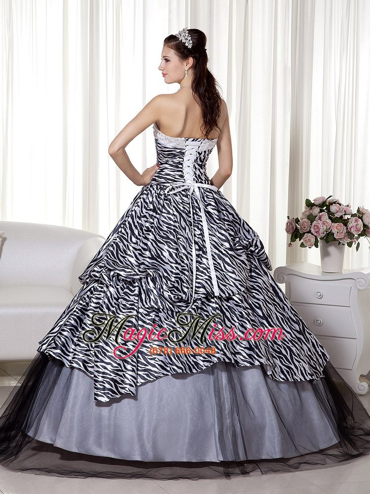 wholesale luxurious a-line / princess sweetheart floor-length zebra and organza beading and ruch quinceanera dress