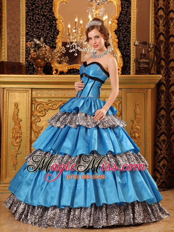 wholesale popular ball gown sweetheart floor-length taffeta ruffles blue quinceanera dress