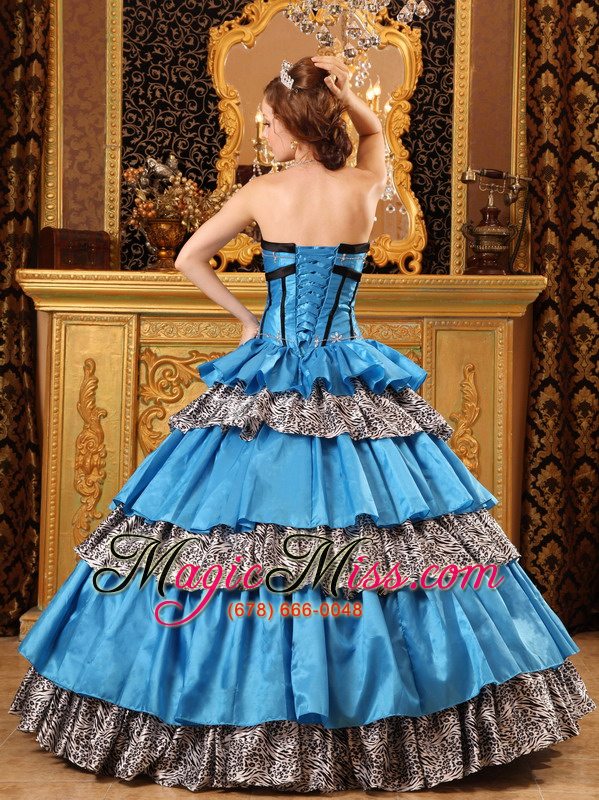 wholesale popular ball gown sweetheart floor-length taffeta ruffles blue quinceanera dress