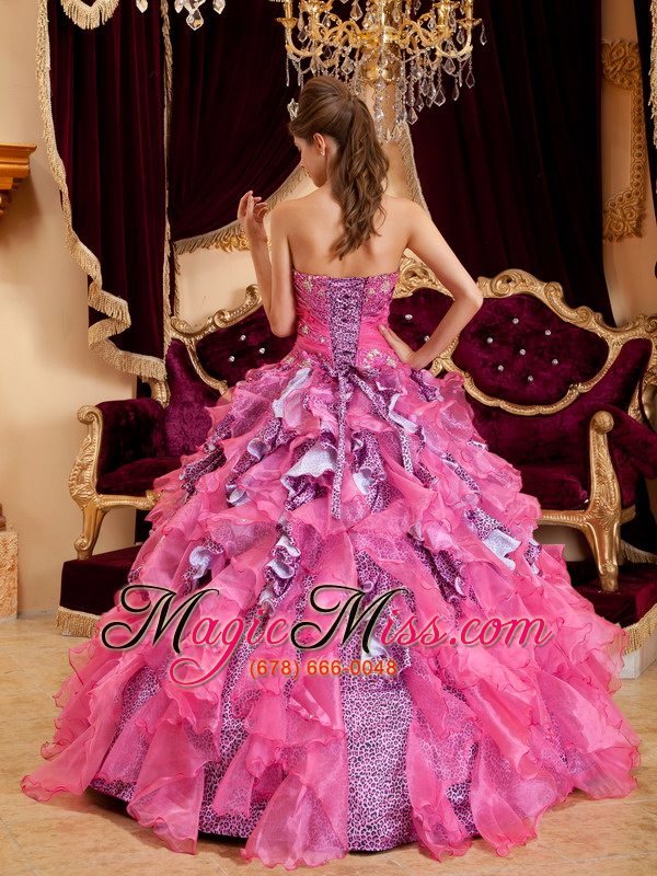 wholesale hot pink ball gown sweetheart floor-length beading leopard and organza quinceanera dress