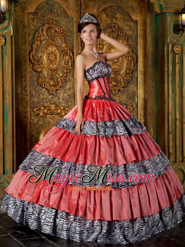 wholesale luxurious ball gown sweetheart floor-length zebra ruffles quinceanera dress