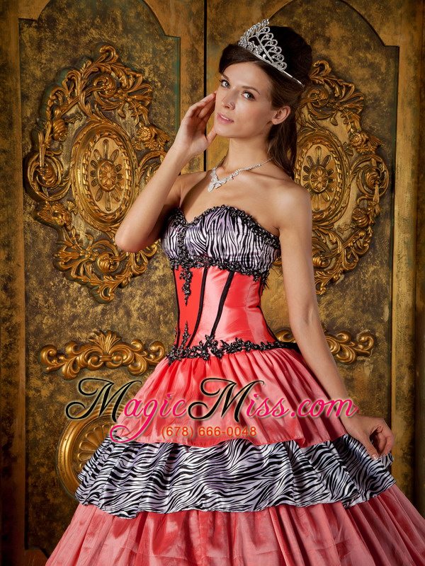 wholesale luxurious ball gown sweetheart floor-length zebra ruffles quinceanera dress