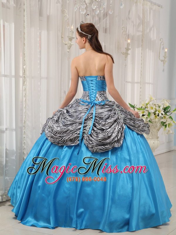 wholesale aqua blue ball gown sweetheart floor-length taffeta and zebra or leopard ruffles quinceanera dress