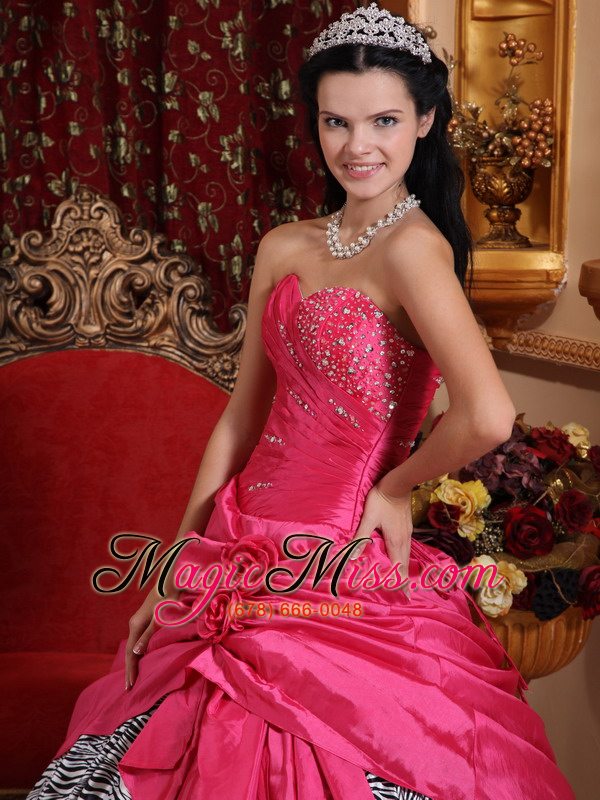 wholesale hot pink ball gown sweetheart floor-length taffeta and zebra beading quinceanera dress