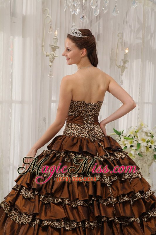 wholesale brown ball gown sweetheart floor-length taffeta and zebra or leopard ruffles quinceanera dress