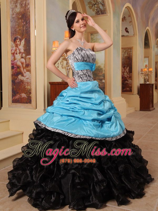 wholesale blue and black ball gown sweetheart floor-length ruffles taffeta and organza quinceanera dress