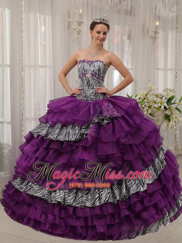 wholesale purple ball gown sweetheart floor-length zebra and organza beading quinceanera dress