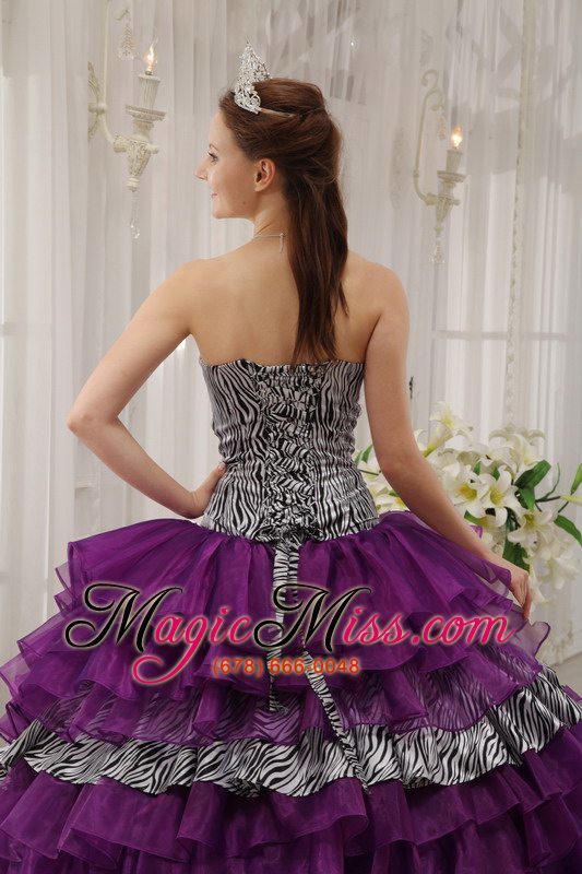wholesale purple ball gown sweetheart floor-length zebra and organza beading quinceanera dress