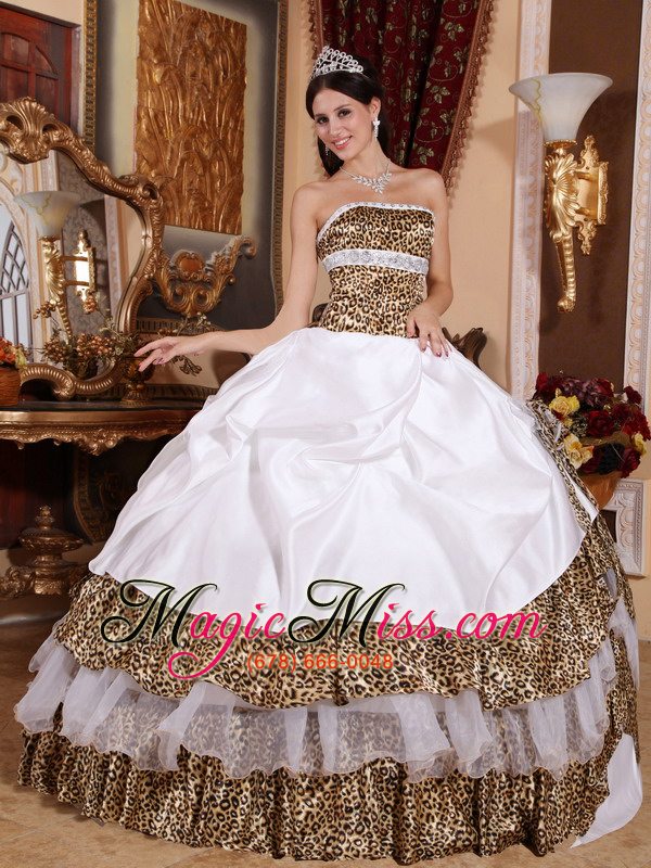 wholesale white ball gown strapless floor-length leopard beading quinceanera dress