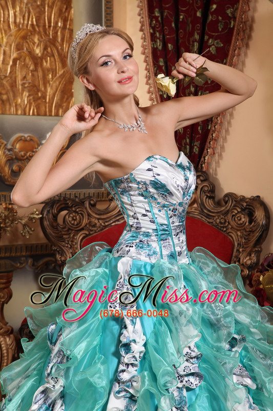 wholesale multi-color ball gown sweetheart floor-length organza printing quinceanera dress