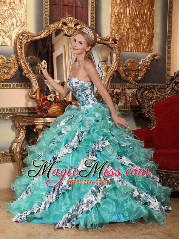 wholesale multi-color ball gown sweetheart floor-length organza printing quinceanera dress