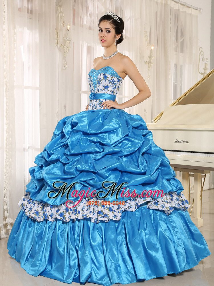 wholesale beaded and pick-ups for aqua blue quinceanera dress taffeta and printing in hanalei city hawaii