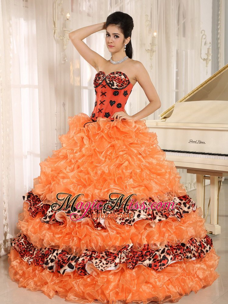 wholesale orange ruffles appliques sweetheart quinceanera dress leopard for 2013 in honaunau city hawaii