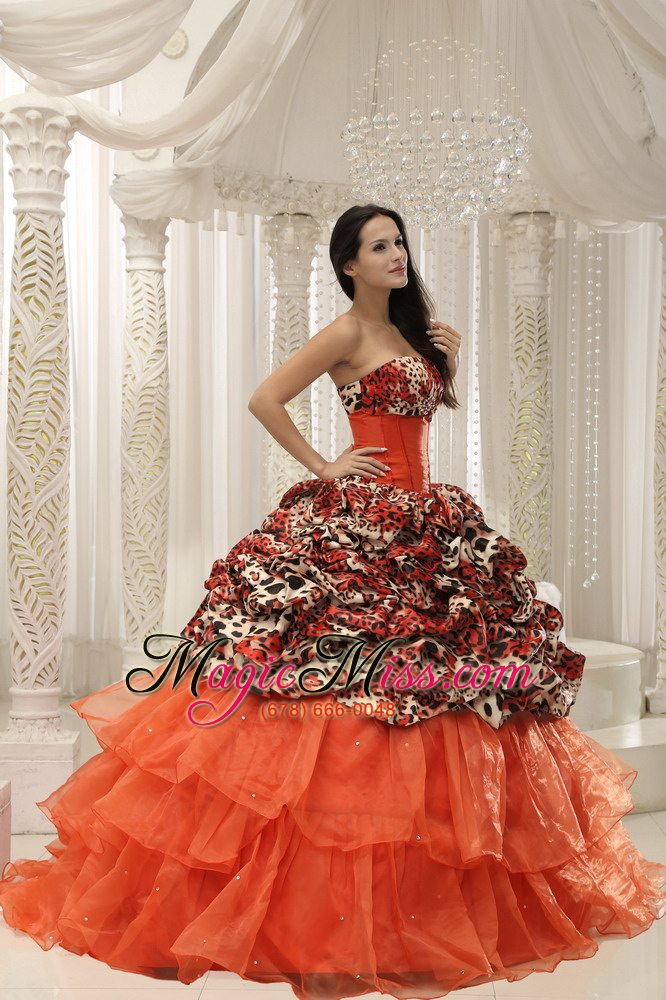 wholesale organza leopard quinceanera dress with beaded decorate