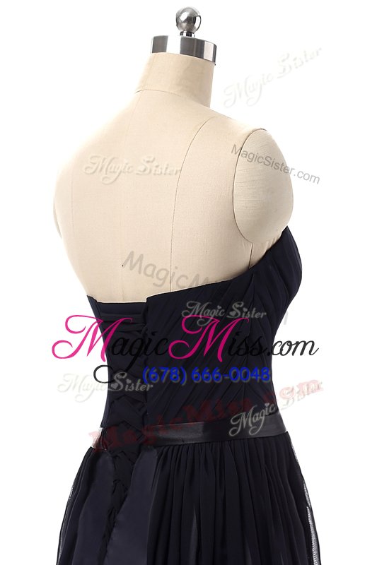 wholesale chic chiffon sweetheart sleeveless lace up ruching and belt evening dress in black