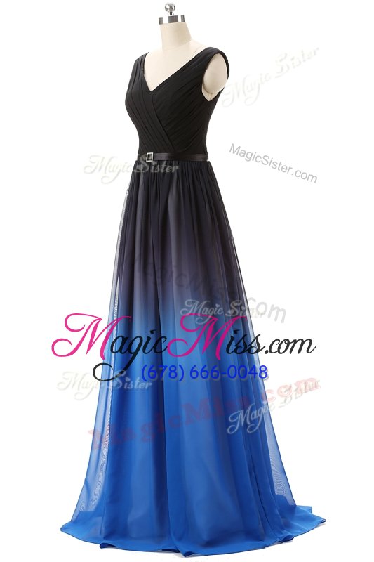 wholesale custom designed black prom party dress prom and party and for with beading v-neck sleeveless brush train lace up