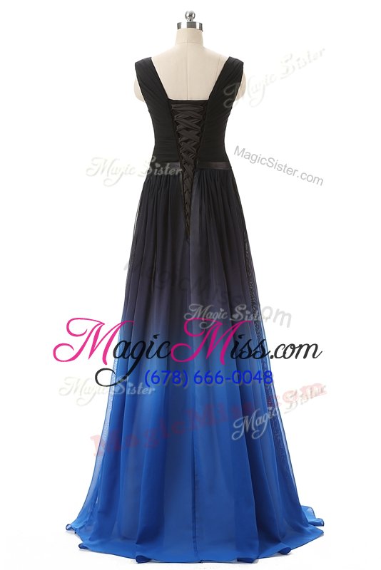 wholesale custom designed black prom party dress prom and party and for with beading v-neck sleeveless brush train lace up