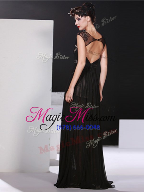 wholesale dynamic scoop floor length empire sleeveless black dress for prom backless