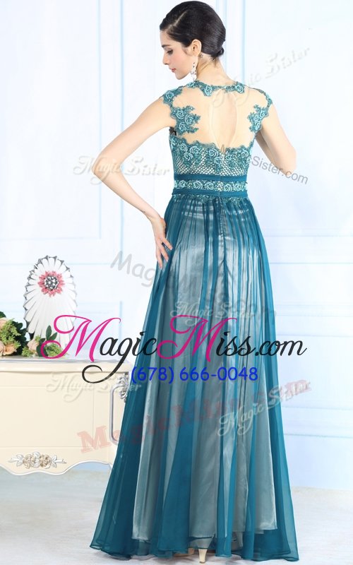wholesale new style scoop sleeveless chiffon floor length zipper in teal for with lace