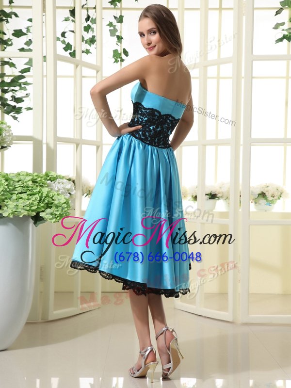 wholesale simple blue sleeveless satin zipper hoco dress for prom and party