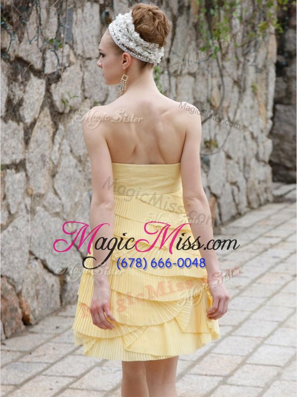 wholesale custom fit sleeveless chiffon mini length zipper homecoming dresses in yellow for with ruching
