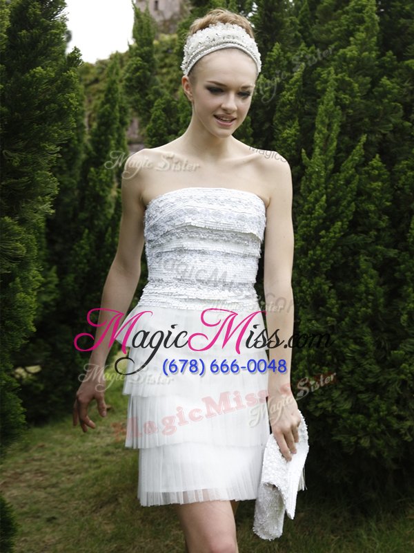 wholesale high quality ruffled mini length empire sleeveless white party dress for girls zipper