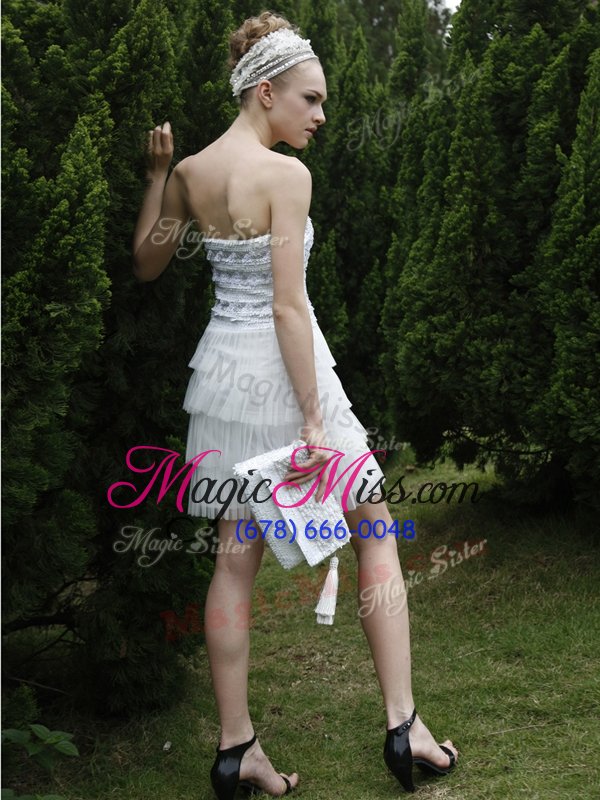 wholesale high quality ruffled mini length empire sleeveless white party dress for girls zipper