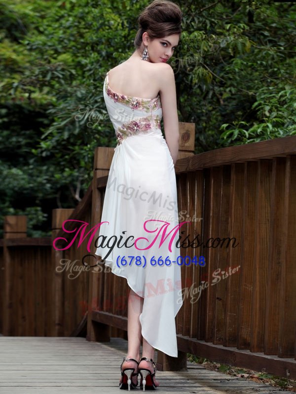 wholesale flirting one shoulder white side zipper prom gown appliques sleeveless ankle length