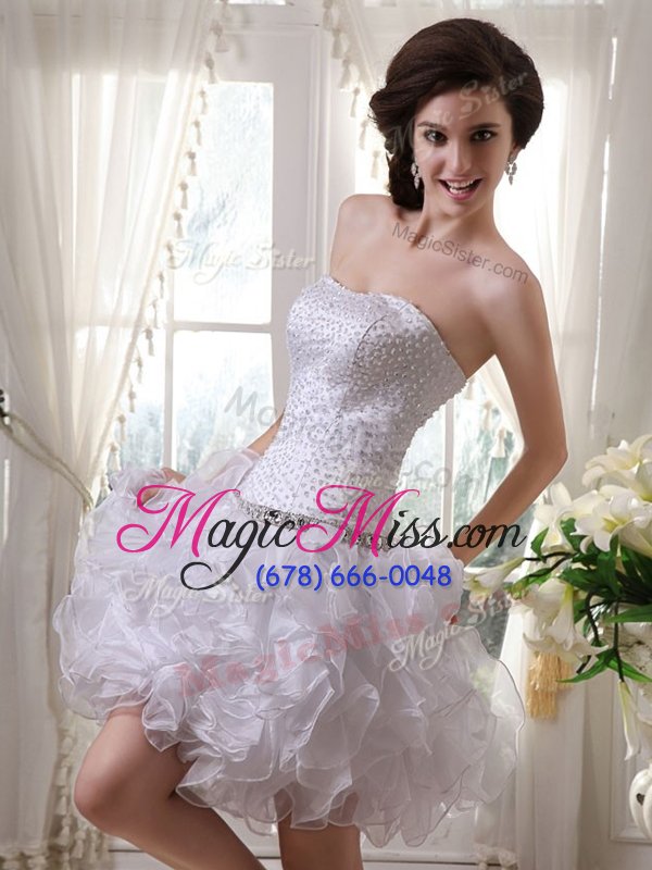 wholesale delicate knee length zipper homecoming dress white and in for prom and party with beading and ruffles