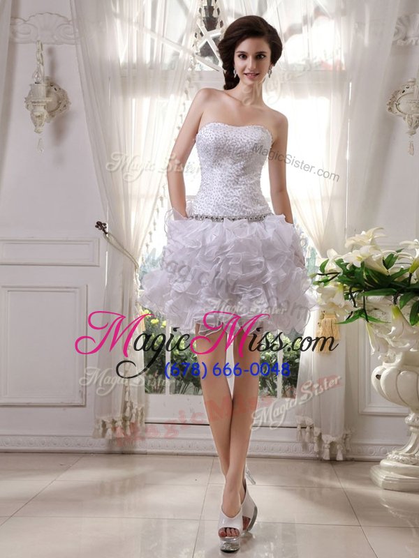 wholesale delicate knee length zipper homecoming dress white and in for prom and party with beading and ruffles