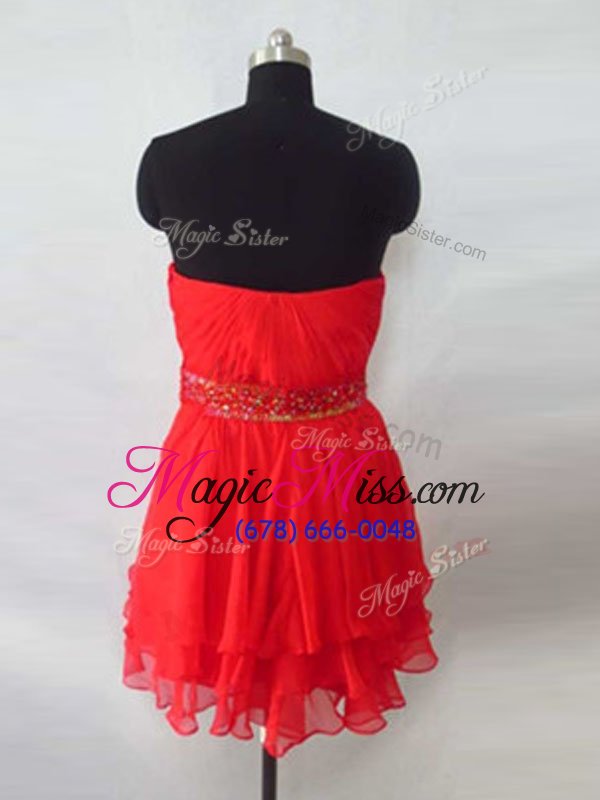 wholesale romantic red organza zipper prom gown sleeveless knee length beading