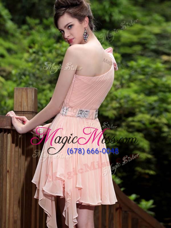wholesale excellent floor length pink prom party dress one shoulder sleeveless side zipper