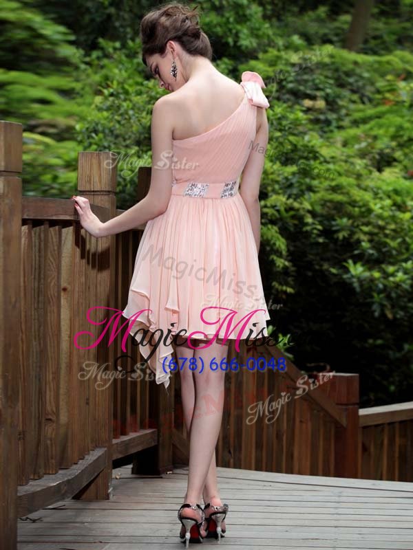 wholesale excellent floor length pink prom party dress one shoulder sleeveless side zipper