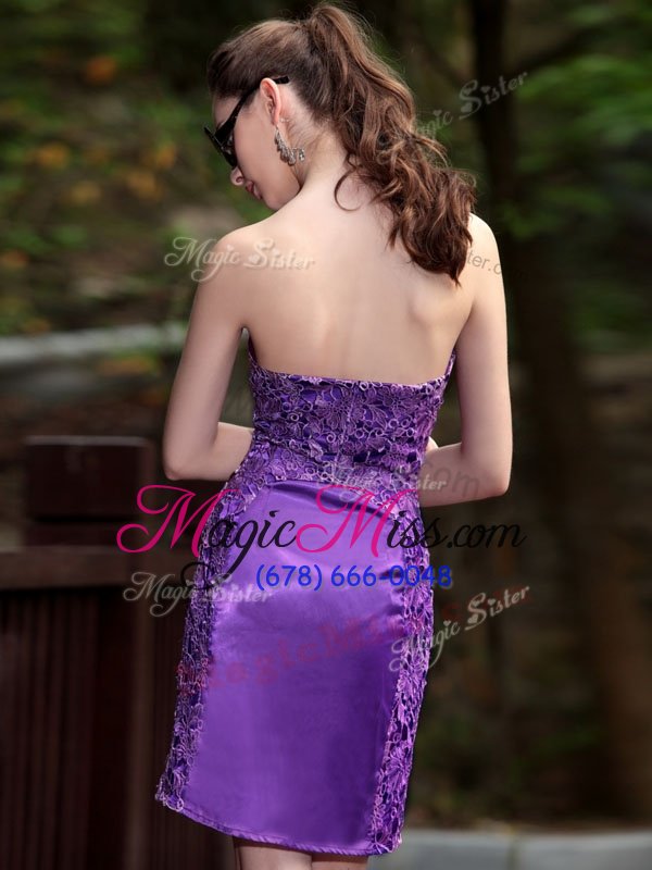wholesale high class lavender satin zipper v-neck sleeveless knee length homecoming dress beading and appliques