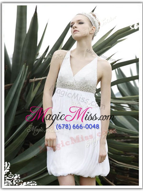 wholesale fabulous white sleeveless knee length ruching criss cross evening dress