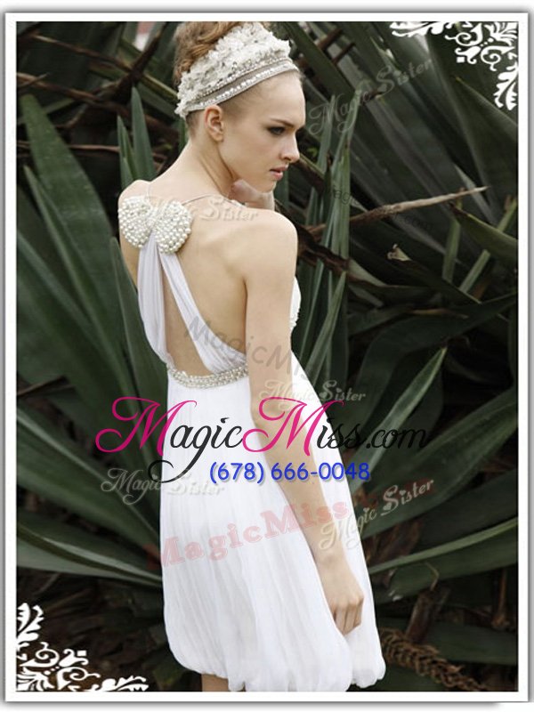 wholesale fabulous white sleeveless knee length ruching criss cross evening dress
