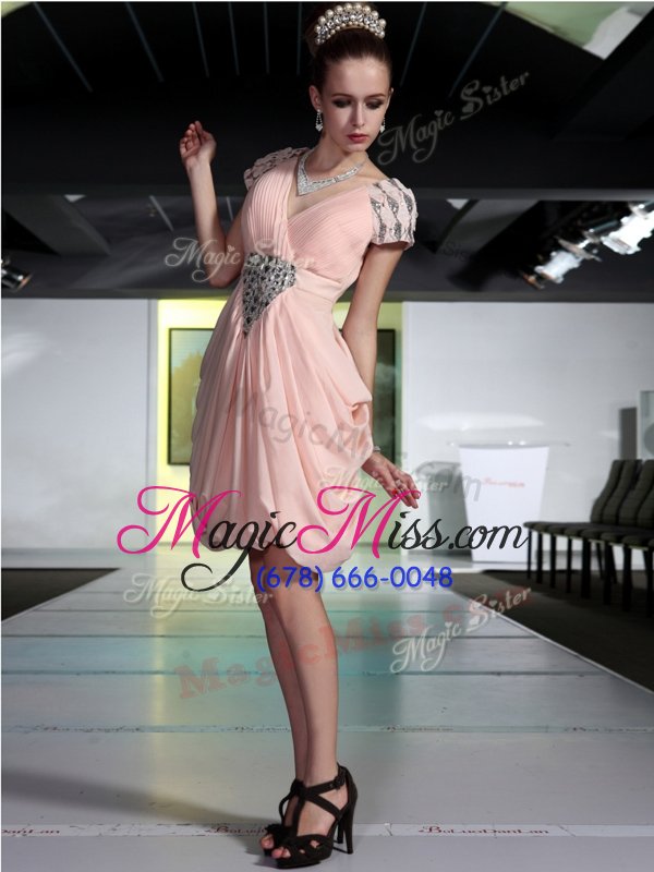 wholesale sexy knee length zipper prom gown peach and in for prom and party with beading